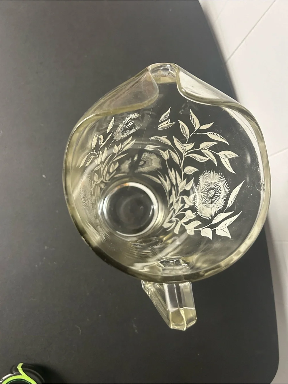 Vintage clear glass pitcher 1950 jeannette cosmos